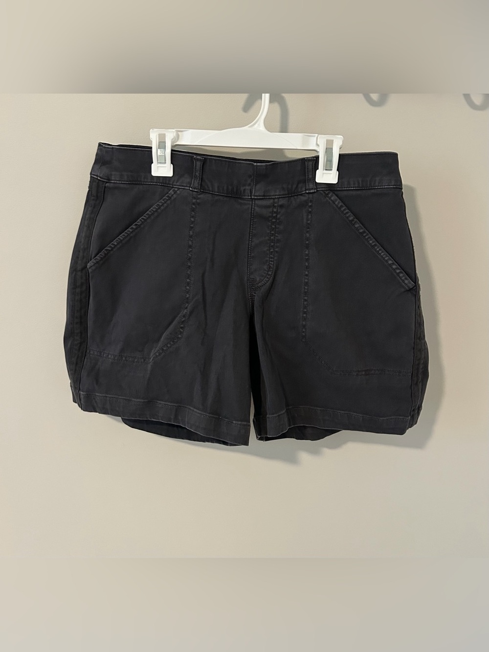 Spanx Twill Shorts Pull On Stretch Gray Black Women’s Size Large